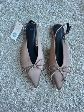 a new day Taupe Pointed Slingback Bow Flats. Size 8.5
